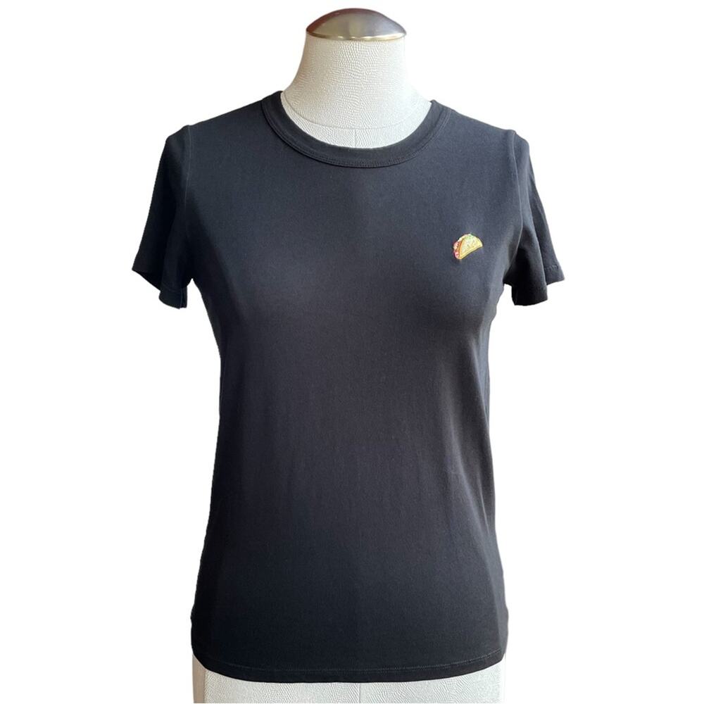 Women's Aritzia Sunday Best Black Short Sleeve Taco Logo Casual T-Shirt sz Small